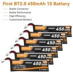 Crazepony 6pcs 1S Battery BT2.0 3.8V 150C 450mAh 1S Lipo Battery with BT2.0 Connector for 1S FPV Tiny Whoop 1S Brushless Whoop Drone