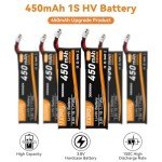 Crazepony 6pcs 1S Battery BT2.0 3.8V 150C 450mAh 1S Lipo Battery with BT2.0 Connector for 1S FPV Tiny Whoop 1S Brushless Whoop Drone