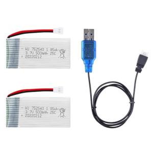 2 Pcs 3.7V 500mAh 25C 752040 Rechargeable Lipo Battery with USB Charger for Syma X5C cheerson CX30 skytech M68 BBS 868 Quadcopter RC Drone Spare Parts