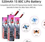 GNB 4pcs 520mAh 1S LiPo Battery 80C HV 3.8v LiHV Battery JST-PH2.0 Connector Upgraded for Inductrix FPV Racing Drone Like EMAX Tinyhawk 2 etc