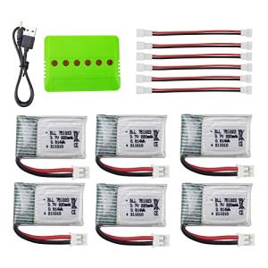 Fytoo Accessories 6PCS 3.7V 220mah Lithium Battery & 6 in 1 Balance Charger for E010 E010C E011 E011C E013 GoolRC T36 NINHUI NH010 F36 H36 HS210 SANROCK GD65A ATOYX AT-66 Four-axis RC Drone Battery