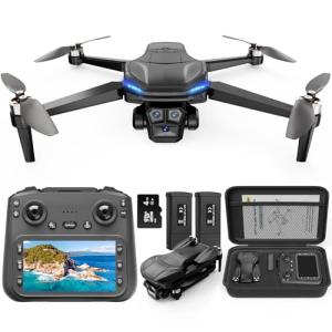 X-shop 4K GPS Drone with Camera for Adults, Brushless Motor, 4.5" HD Screen Remote with 2 Batteries 60 Min Flight, with SD Card, Foldable Quadcopter Under 249g, Auto Return, Follow Me, 3 Speed Mode