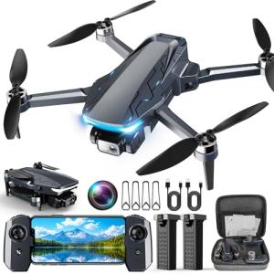 Drone with Camera, 2K HD FPV Drones with GPS Auto Return, Circle Fly, Waypoint Fly, 5G Transmission, Gestures Selfie, Brushless Motor, Lightweight Foldable Drone for Kids Adults Beginner, 2 Batteries