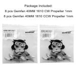 Gemfan 16Pcs 40mm 2-Blade Prop 8CW 8CCW 1mm Hole Drone Propellers Compatible with 1102 Brushless Motor for RC FPV Racing Freestyle Tinywhoop Drones Mobula7 Replacement Gray