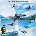 Flymevac Drone with Camera, Dual 720HD, Drone for Kids with Cool Lights, Cestures Control, Vertical Shooting, Waypoint Flight, Gravity Control, 3D Flip, 3-Speeds, Drones for Adults, Beginners, Kids