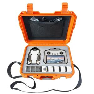 INNVO DJI Mini 3 Case - IP67 Waterproof Hard Shell Fits Mini 3/4 Pro Fly More Combo & All Accessories, 8-Battery Storage Adjustable Strap & Air Valve for Travel/Outdoor (Orange)