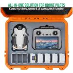 INNVO DJI Mini 3 Case - IP67 Waterproof Hard Shell Fits Mini 3/4 Pro Fly More Combo & All Accessories, 8-Battery Storage Adjustable Strap & Air Valve for Travel/Outdoor (Orange)
