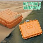 INNVO DJI Mini 3 Case - IP67 Waterproof Hard Shell Fits Mini 3/4 Pro Fly More Combo & All Accessories, 8-Battery Storage Adjustable Strap & Air Valve for Travel/Outdoor (Orange)