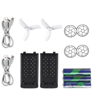 Swifsen SWA35 Mini Drone Accessories Include 2 Drone Batteries, 2 Charging Cables, AAA Batteries, 2 Protective Covers.