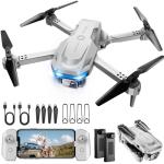 Drone with 1080P Camera - Foldable Remote Control Quadcopter with Voice Gesture Control, 3D Flip, One Key Start, Emergency Stop, 2 Batteries, Easier to use, Toy for Adults Beginners, Grey