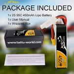 TATTU 450mAh 7.6V High Voltage 95C 2SLipo Battery Pack with XT30 Plug - Long Pack for Small Drones
