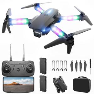BEZGAR Drone with Camera for KIds - 1080P HD FPV RC Quadcopter with 90° Adjustable Lens, Coloeful LED Lights, Gestures Selfie, One Key Start, 360° Flips, Toys Gifts Mini Drones for Boys Girls, Black