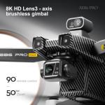 Cyaxzolp Upgraded Professional Drones with 8K Photo Resolution 4K Video Recording Camera Drones for Adults， Axis Gimbal Electronic Image Stabilization, Outdoor 360° Obstacle Avoidance.Built-in Airdrop Function.7 inch Touch Screen Controller.Up to 5 Miles Range,3 batteries included, with a total flight time of over 2 hours,GPS One-Click Return (BLACK Carbon fiber)