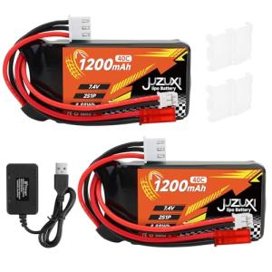 JUZUXI 7.4V Lipo Battery 1200mAh 2S 40C Rechargeable Lithium Polymer Battery with XH & JST& PH2.0 Connector Compatible with FPV Racing Drone RC Car RC Boat Quadcopter Helicopter Airplane RC Models