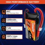 JUZUXI 7.4V Lipo Battery 1200mAh 2S 40C Rechargeable Lithium Polymer Battery with XH & JST& PH2.0 Connector Compatible with FPV Racing Drone RC Car RC Boat Quadcopter Helicopter Airplane RC Models
