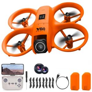 RC Small Drone with Dual Cameras, Propeller Guard, Altitude Hold, One-Key Takeoff, 3D Flips, 2 Batteries, Intelligent Obstacle Avoidance, Remote Control Helicopter Airplane, Hovering, APP Control, LED Lights, for Beginners FPV Palm Takeoff Mini Quadcopter (Orange)