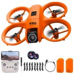 RC Small Drone with Dual Cameras, Propeller Guard, Altitude Hold, One-Key Takeoff, 3D Flips, 2 Batteries, Intelligent Obstacle Avoidance, Remote Control Helicopter Airplane, Hovering, APP Control, LED Lights, for Beginners FPV Palm Takeoff Mini Quadcopter (Orange)