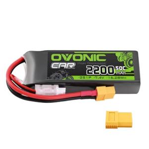 OVONIC 2s Lipo Battery 50C 2200mAh 7.4V Lipo Battery with XT60+TRX Connector for RC Car Truck Boat Airplane Helicopter Quadcopter FPV Racing Drone