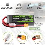 OVONIC 2s Lipo Battery 50C 2200mAh 7.4V Lipo Battery with XT60+TRX Connector for RC Car Truck Boat Airplane Helicopter Quadcopter FPV Racing Drone