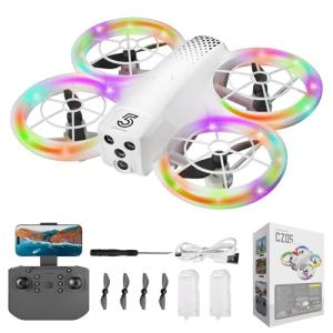 Mini Drone for Kids and Beginners With Cool LED Light - Drone with Camera 1080HD, 3D Flip, Altitude-Hold, Headless Mode, 3 Speed Modes, Easy to fly Kids Gifts Toys With 2 Batteries for Boys and Girls(White)
