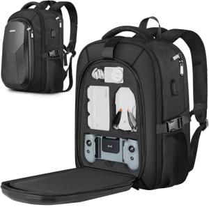 PEKREWS Atom 2 Case, Large Capacity Backpack for Potensic Atom 2/SE/3-Axis/LT, Expandable Travel Drone Bag Fits 15.6 Inch Laptop and Fly More Combo, Waterproof Carrying Case for Drone Accessories