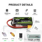 OVONIC 3s Lipo Battery 35C 2200mAh 11.1V Lipo Battery with XT60 Connector for Airplane RC Quadcopter Helicopter FPV Drone (1pcs)