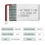 HAWK'S WORK 2 Pcs 3.7V Lipo Battery, 300 mAh Rechargeable Lithium Polymer Battery for RC Plane Helicopter Drone All Models & Toys (PH1.25 Connector)