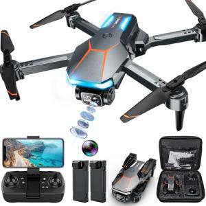 Drone with Camera, 1080P FPV Foldable Drone with Stable Altitude Hold, Gravity Control, Trajectory Flight, 90° Adjustable Lens, One Key Take Off, 2 Batteries, Drones for Adults Beginner