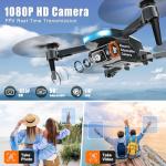 Drone with Camera, 1080P FPV Foldable Drone with Stable Altitude Hold, Gravity Control, Trajectory Flight, 90° Adjustable Lens, One Key Take Off, 2 Batteries, Drones for Adults Beginner