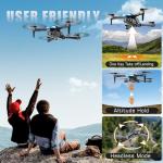 Drone with Camera, 1080P FPV Foldable Drone with Stable Altitude Hold, Gravity Control, Trajectory Flight, 90° Adjustable Lens, One Key Take Off, 2 Batteries, Drones for Adults Beginner