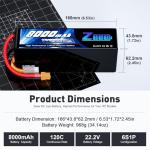 Zeee 6S Lipo Battery 8000mAh 22.2V 120C Soft Pack RC Battery XT60 Connector for RC Car Truck Desert Racer RC Drone RC Tank Racing Hobby Models(2 Pack)