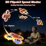 Drone for Kids with Colorful Light, Mini Indoor Drone Toy with 360° Flip, Altitude-Hover, Self-Rotation, 3 Speed Modes, Small Rc Drone Quadcopter with 2 Batteries for Boys Girls and Beginners