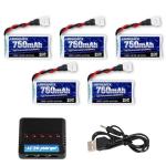 URGENEX RC Drone Battery 3.7V 750mAh 25C Lipo Battery with Molex Plug Compatible with SYMA Holy Stone Drone X5 X5C-1 X5C X5SW and Most Quadcopter Aircraft Parts with 5in1 Battery Charger