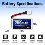 URGENEX RC Drone Battery 3.7V 750mAh 25C Lipo Battery with Molex Plug Compatible with SYMA Holy Stone Drone X5 X5C-1 X5C X5SW and Most Quadcopter Aircraft Parts with 5in1 Battery Charger