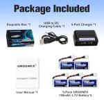 URGENEX RC Drone Battery 3.7V 750mAh 25C Lipo Battery with Molex Plug Compatible with SYMA Holy Stone Drone X5 X5C-1 X5C X5SW and Most Quadcopter Aircraft Parts with 5in1 Battery Charger