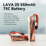 BETAFPV 2pcs Lava 550mAh 2S 7.6V 75C LiHV Lipo Battery with XT30 Connector, Rechargable FPV Drone Lipo Battery, for 2S FPV Racing Whoop Drone Quadcopters Like Meteor85, Pavo Pico 2S Brushless Drone