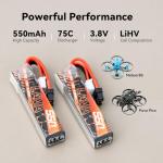 BETAFPV 2pcs Lava 550mAh 2S 7.6V 75C LiHV Lipo Battery with XT30 Connector, Rechargable FPV Drone Lipo Battery, for 2S FPV Racing Whoop Drone Quadcopters Like Meteor85, Pavo Pico 2S Brushless Drone