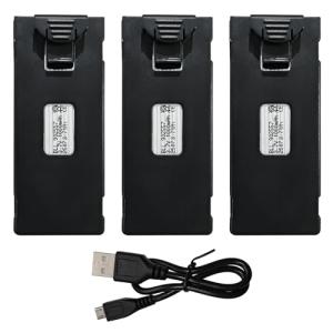 sea jump 3PCS 3.7V 1000mAh Lipo Battery with USB Charging Cable Suitable for E88 E88MAX E99 E99MAX BD101 P15PRO P8 A13 A15 K10MAX RC Drone, Aerial Quadcopters High-Capacity Battery Spare Parts