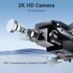 Drones with Camera for Adults Kids 2k One-Key Take Off/Landing FPV RC Drone with Camera for Beginners Headless Mode, 3 Speeds, 360° Flip, 2 Batteries Mini Drone for Adults Black