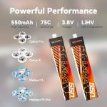 BETAFPV 4pcs Lava 550mAh 1S 3.8V LiHV 75C FPV LiPo Battery with BT2.0 Connector for 1-2S FPV Tiny Whoop Drone Quadcopters Like Meteor75, Meteor75 Pro, Cetus Pro 1S Brushless Drones, Cetus X 2S Quad