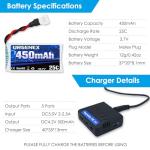 URGENEX 5PCS 3.7V 450mAh Drone Battery 25C 1S Lipo Battery with Molex Plug 5in1 Charger for SYMA Q11 AT-96 TR-C385 TR-P51 TR-F22 H99W H31 H6C H98 Holy Stone HS170G HS170 HS170C HS230 Drone Quadcopter