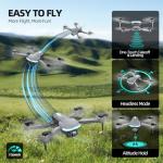 Drone with Camera 1080P HD, FPV Foldable Mini Drone for Beginners Kids Boys Girls, with 2 recharging Batteries, Carrying Case, One Key Start, Stable Hover, Trajectory Flight, Toys Gifts (Silver)