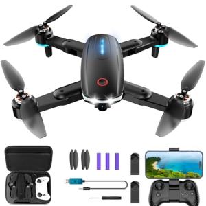 CrazyNov Drone with Camera, 1080P HD FPV Foldable Drone with Brushless Motor Optical Flow, One Key Take Off/Land, 360° Flip, Waypoint Fly, Gesture Selfie, 2 Batteries, Mini Drones for Kids Beginners