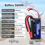 URGENEX 7.4V Lipo 2S 30C 450mAh Rechargeable Lipo with JST & PH2.0 Plug SCX24 with 1to2 USB Charger Fit for Most 1/10, 1/16, 1/18, 1/24 Scale RC Car Truck and RC Drone Airplane