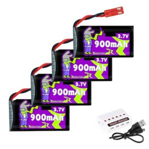 Raebatuol 900mAh 3.7V 932540 Lipo Battery with JST Plug for MJX Syma Holy Stone Sky Viper RC Quadcopter Drone X56W X400 X400W X300C X400C X800 HS110 HS200 S670 V950hd S1750 V2450-4Pcs with Chargrer