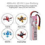Crazepony 2S HV LiPo Battery, 7.6V 450mAh 80/160C XT30 Plug for Trashcans Larva X Micro FPV Racing Drone Quadcopter - 2PCS