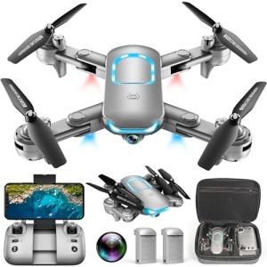 Drone with1080P Camera for Beginners, Foldable Drone with 2 Batteries, Upgrade Altitude Hold, Gesture Selfie, Waypoint Fly, 3D Flip, 3 Speed Mode, Circle Fly, One Key Start