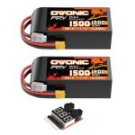 OVONIC Lipo Battery 11.1V 120C 1500mAh 3S RC Battery with XT60 Plug for FPV Racing Drone Quadcopter Helicopter Airplane RC Boat RC Car RC Models(2 Pack)(with Lipo Voltage Checker)