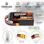 OVONIC Lipo Battery 11.1V 120C 1500mAh 3S RC Battery with XT60 Plug for FPV Racing Drone Quadcopter Helicopter Airplane RC Boat RC Car RC Models(2 Pack)(with Lipo Voltage Checker)