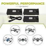 Fytoo 3PCS 3.7V 1000mAh Lipo Battery with 1PCS USB Charging Cable for E88 E88MAX E99 E99MAX BD101 P15PRO P8 A13 A15 K10MAX RC Drone Battery Aerial Photography Quadcopter